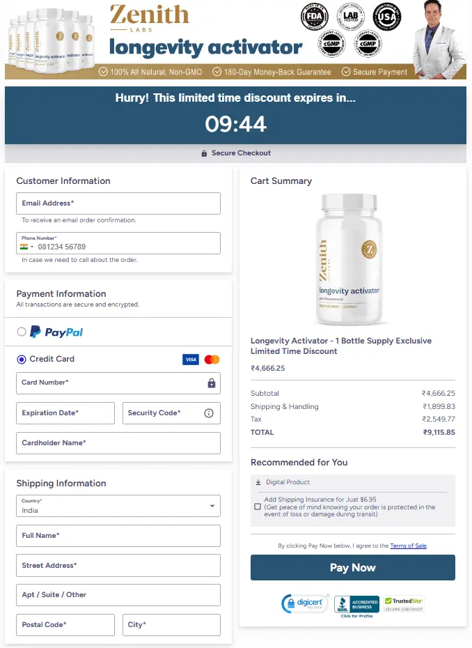 Longevity Activator Purchase Page